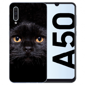 Silikon TPU Hülle für Samsung Galaxy A50 mit Schwarz Katze Bilddruck