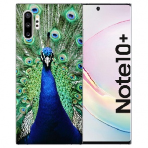 Silikon Hülle mit Pfau Foto Druck für Samsung Galaxy Note 10 Plus Etui