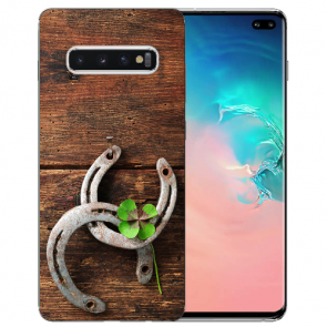 Samsung Galaxy S10 TPU-Silikon Hülle mit Fotodruck Holz hufeisen