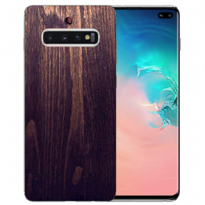 Samsung Galaxy S10 TPU-Silikon Hülle mit Fotodruck HolzOptik Dunkelbraun