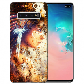 Samsung Galaxy S10 TPU-Silikon Hülle mit Indianerin Porträt Fotodruck 