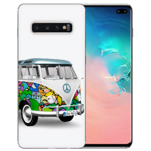 Samsung Galaxy S10 Plus Silikon TPU mit Fotodruck Hippie Bus Etui