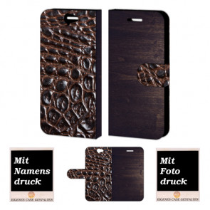 HTC One A9 Holz-croco Optik Handy Tasche Hülle Foto Bild Druck