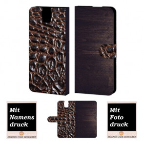 HTC One E9 Plus Holz-croco Optik Handy Tasche Hülle Foto Bild Druck