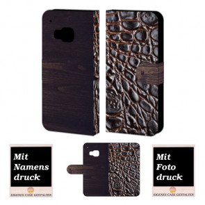 HTC One M9 Croco-Holz Optik Handy Tasche Hülle Foto Bild Druck