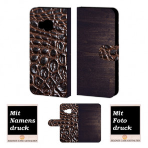 HTC One M9 Holz-croco Optik Handy Tasche Hülle Foto Bild Druck