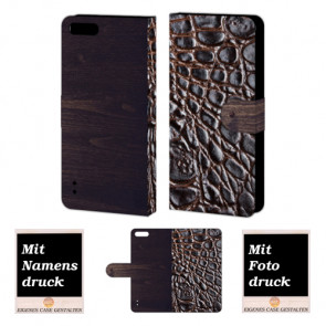 Huawei Honor 6 Plus croco - Holz Optik Handy Tasche Hülle Foto Bild Druck