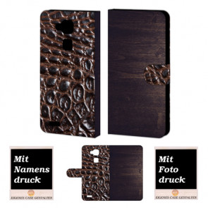 Huawei Mate 7 Holz - Croco Optik Handy Tasche Hülle Foto Bild Druck