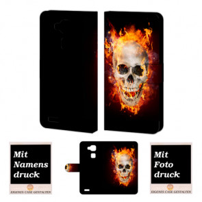 Huawei Mate 7 Handyhülle mit Totenschädel - Feuer Fotodruck