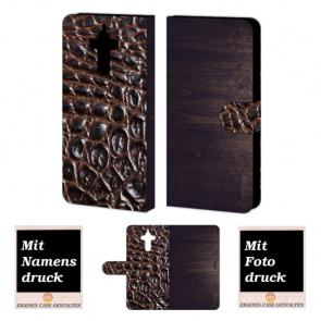 Huawei Mate 9 Holz - Croco Optik Handy Tasche Hülle Foto Bild Druck