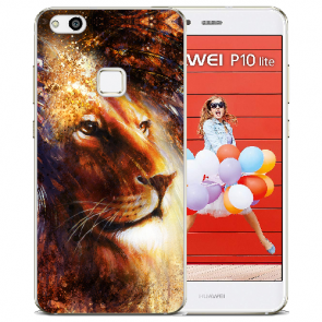 Huawei P10 Lite Silikon Schutzhülle TPU mit Bilddruck LöwenKopf Porträt