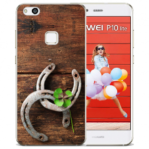 Huawei P10 Lite Silikon Schutzhülle TPU mit Bilddruck Holz hufeisen
