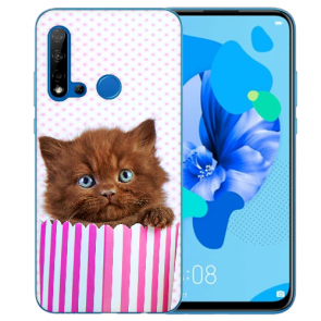 Huawei P20 Lite 2019 Schutzhülle Silikon mit Bilddruck Kätzchen Braun 