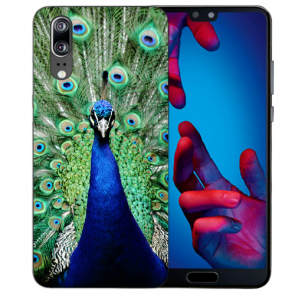 Silikon Case TPU Hülle mit Pfau Bild Druck für Huawei P20 Etui