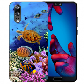 Silikon TPU Hülle für Huawei P20 mit Fotodruck Aquarium Schildkröten