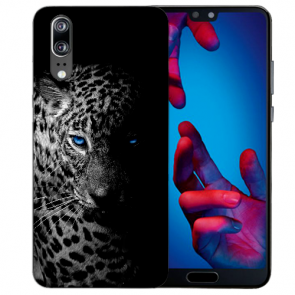 Silikon TPU Hülle für Huawei P20 mit Fotodruck Leopard mit blauen Augen