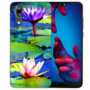 Silikon TPU Hülle für Huawei P20 mit Fotodruck Lotosblumen Etui