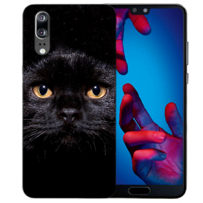 Silikon Case TPU Hülle mit Schwarz Katze Bild Druck für Huawei P20 Etui
