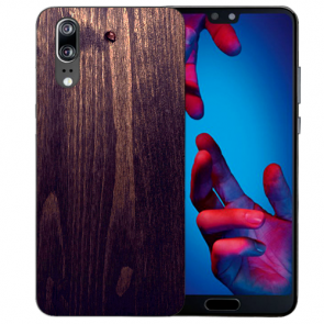 Huawei P20 Silikon TPU Hülle mit HolzOptik Dunkelbraun Fotodruck 