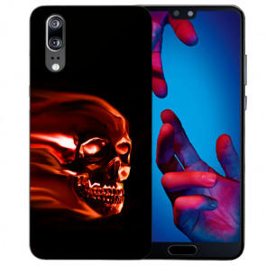 Huawei P20 Handy Hülle Silikon TPU mit Fotodruck Totenschädel