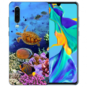 Huawei P30 Silikon TPU Hülle mit Bilddruck Aquarium Schildkröten