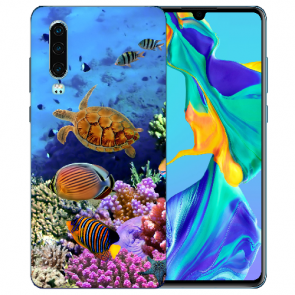 Huawei P30 Silikon TPU Hülle mit Bilddruck Aquarium Schildkröten 