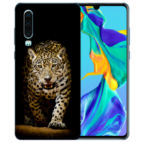 Huawei P30 Silikon TPU Handy Hülle mit Bilddruck Leopard beim Jagd