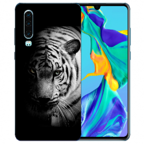 Silikon TPU Handy Hülle mit Bilddruck Tiger Schwarz Weiß für Huawei P30 