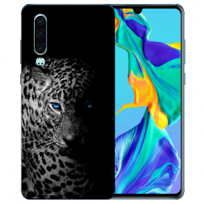Huawei P30 Silikon TPU Hülle mit Bilddruck Leopard mit blauen Augen