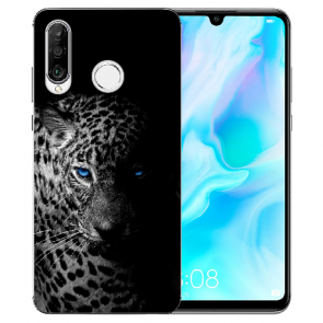 Huawei P30 Lite New Edition Silikon TPU Hülle mit Bilddruck Leopard mit blauen Augen