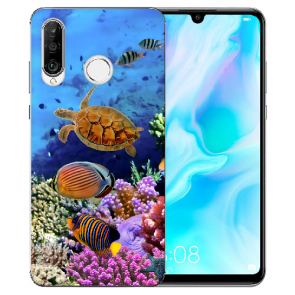 Huawei P30 Lite New Edition Silikon TPU Hülle mit Bilddruck Aquarium Schildkröten