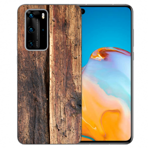 Silikon TPU Handy Hülle mit Bilddruck HolzOptik für Huawei P40 Etui