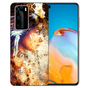 Silikon TPU Hülle für Huawei P40 Pro mit Fotodruck Indianerin Porträt