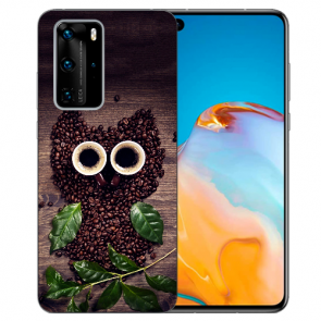 Silikon TPU Hülle für Huawei P40 Pro mit Kaffee Eule Bilddruck Case