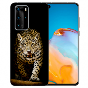 Huawei P40 Silikon TPU Handy Hülle mit Bilddruck Leopard beim Jagd