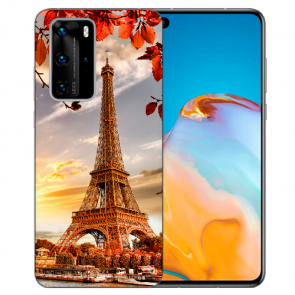 Silikon TPU Hülle für Huawei P40 mit Eiffelturm Bilddruck Etui