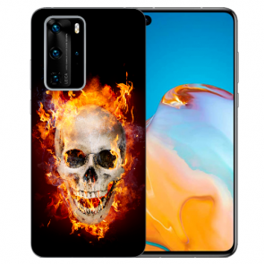 Silikon TPU Hülle für Huawei P40 Pro mit Fotodruck Totenschädel Feuer