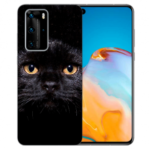 Silikon TPU Schutzhülle mit Schwarz Katze Bilddruck für Huawei P40 