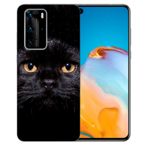 Schutzhülle Silikon TPU mit Schwarz Katze Bilddruck für Huawei P40 Pro