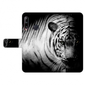 Huawei Y9 (2019) Tasche Handy Hülle mit Fotodruck Tiger Schwarz Weiß 