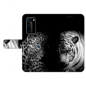 Huawei P40 Handy Hülle Tasche mit Tiger mit Leopard Fotodruck 