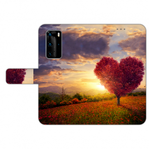 Huawei P40 Pro Handy Hülle Tasche mit Herzbaum Bilddruck Etui