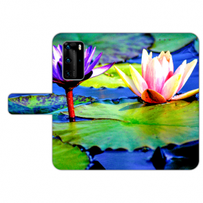 Huawei P40 Pro Handy Hülle Tasche mit Fotodruck Lotosblumen 