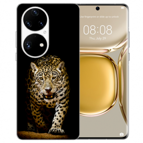 Huawei P50 Silikon TPU Handy Hülle mit Fotodruck Leopard bei der Jagd