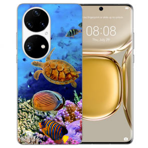 Huawei P50 Silikon TPU Handy Hülle mit Fotodruck Aquarium Schildkröten