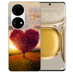 Huawei P50 Schutzhülle Silikon TPU Handy Hülle mit Herzbaum Fotodruck 