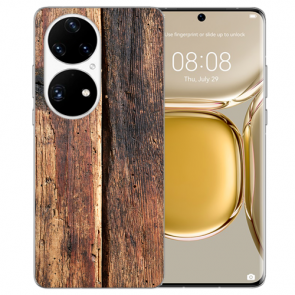 Schutzhülle Silikon TPU für Huawei P50 Handy Hülle mit Fotodruck Holzoptik