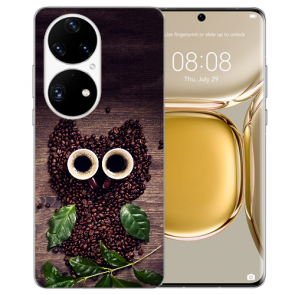 Schutzhülle Silikon TPU für Huawei P50 Handy Hülle mit Fotodruck Kaffee Eule
