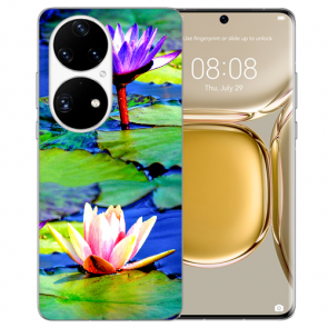 Huawei P50 Silikon TPU Handy Hülle Cover mit Fotodruck Lotosblumen