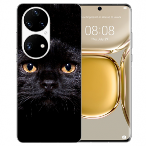 Schutzhülle Silikon TPU Handy Hülle für Huawei P50 mit Bilddruck Schwarze Katze